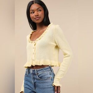 Lulus Light Yellow Ruffled Cropped Cardigan